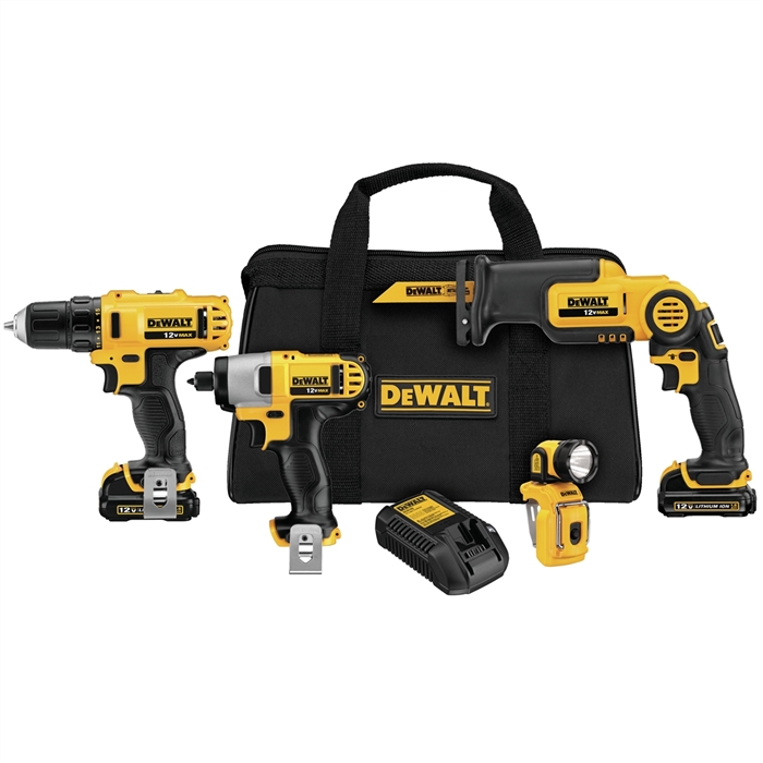 DeWaltÂ® 12V MAX Li-Ion 4-Tool Drill / Driver / Saw / Light Combo Kit