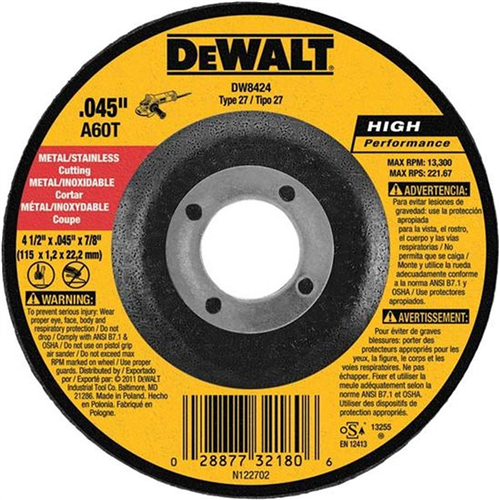 DeWalt 4.5" x 7/8" Thin Cutting Wheel Type-27