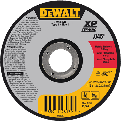 DeWaltÂ® 6 in. x .045 in. x 7/8 in. XP Ceramic Type-1 Metal Cutting Wheel