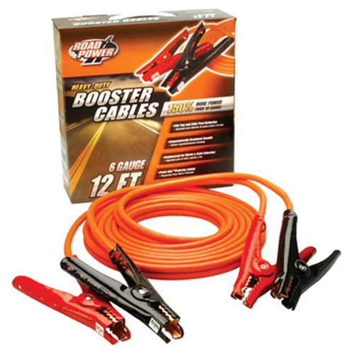 Heavy Duty Battery Booster Cables, 12 Foot, 6 Gauge, with Polar-Glo Amp Clamps
