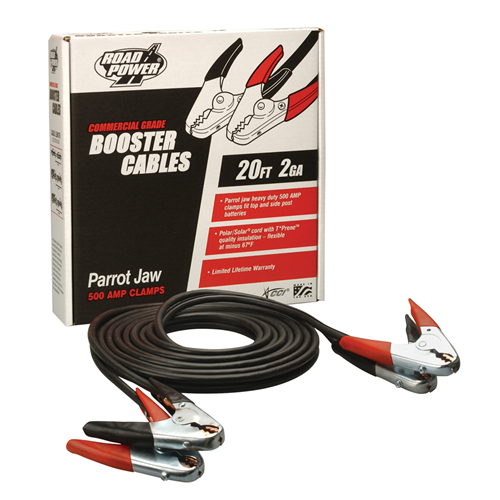 2 Gauge 20' Booster Cables with Parrot-Jaw Clamps