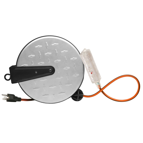 30' Metal Extension Cord Reel with Diamond Plate