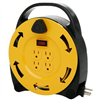 Incandescent Work Light Reel, with Metal Housing, 14/3 25' Cord, Outlet in Handle, Metal Cage