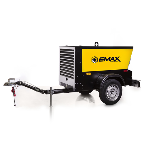 EMAX Trailer mounted Kubota Diesel Driven 185 CFM Rotary Screw