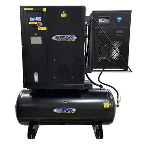 EMAX 5HP 1PH Industrial Rotary Screw Compressor-120 Gal Tank Mount w/ Air Dryer