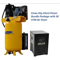 EMAX Silent Industrial Plus 5 HP 1- Phase 2-Stage 80 Gal. Vertical Compressor with 30 CFM Dryer Bundle-With Pressure Lube Pump