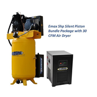 EMAX Silent Industrial Plus 5 HP 3- Phase 2-Stage 80 Gal. Vertical Compressor with 30 CFM Dryer Bundle-With Pressure Lube Pump