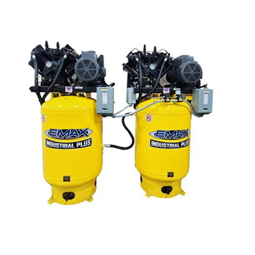 Two EMAX  10HP 3ph 80 Gallon Vertical Solo Mounted Alternating Silent Air compressors-w/Pressure Lubricated pumps