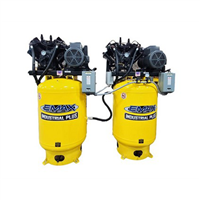EMAX ESP10A120V3</br>Two EMAX 10HP 3ph 120 Gallon Vertical Solo Mounted Alternating Silent Air compressors-w/Pressure Lubricated pumps