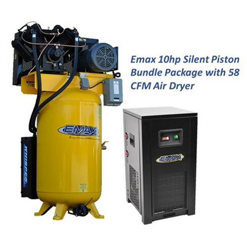 EMAX Silent Industrial Plus 10 HP 3-Phase 80 gal.Vertical Compressor with 58 CFM Dryer Bundle-With Pressure Lube Pump