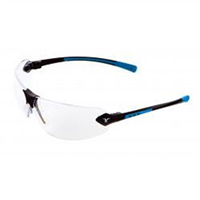 Veratti 429 Safety Glasses - Black/Blue Frames with Clear Lens and ScratchCoating in Clamshell