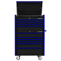 DX Series 41"Wx25"D 4 Drawer Top Chest & 6 Drawer Roller Cabinet Combo - Black, Blue Drawer Pulls