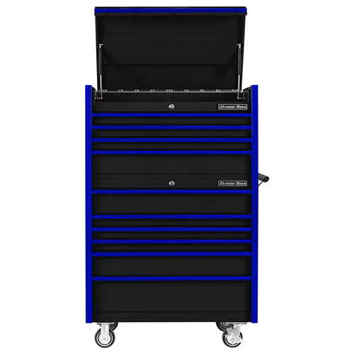 DX Series 41"Wx25"D 4 Drawer Top Chest & 6 Drawer Roller Cabinet Combo - Black, Blue Drawer Pulls