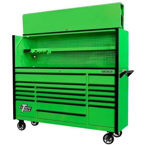 Extreme Tools Dx7218Hrgk Dx 72 Hutch & 17 Draw Roller Cabinet Combo Green