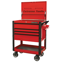 33â€ 4-Drawer Deluxe Tool Cart w/Bumpers, Red w/Black Quick Release-Drawer Pulls