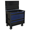 41" 6 Dr Toolcart W/Bumpers, Black W/Blue Dr Pulls