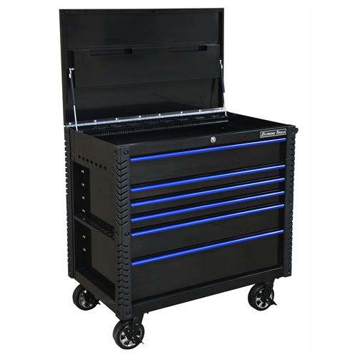 41" 6 Dr Toolcart W/Bumpers, Black W/Blue Dr Pulls