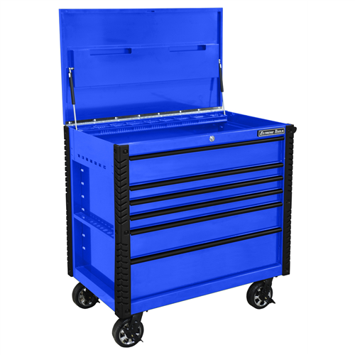 41 in. 6-Drawer Tool Cart w/Bumpers, Blue w/Black-Drawer Pulls