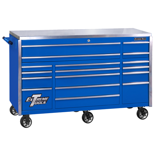 Extreme Tools Ex7217Rcqblcr 72Wx30D 17 Draw Trip Bank Roll Cabinet Blue Chrome
