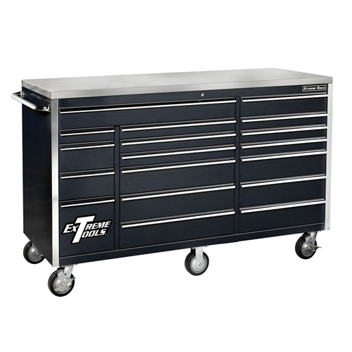 72 in. 18-Drawer Triple Bank Roller Cabinet, Black