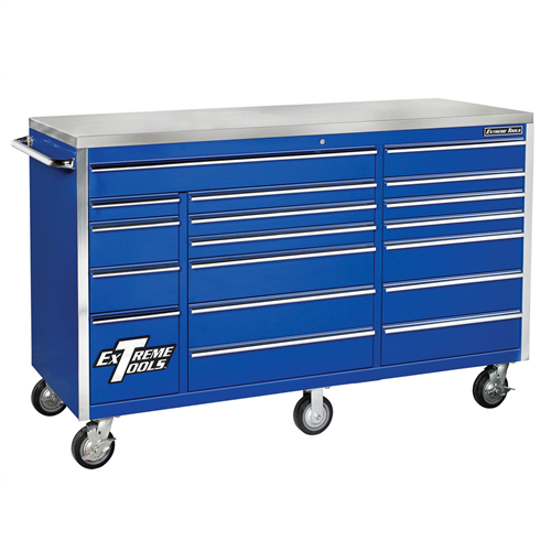 Extreme Tools 72 in. 18-Drawer Triple Bank Roller Cabinet, Blue