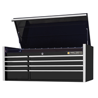 55in 8-Drawer Top Chest, Black- Chrome Handles - Tool Storage