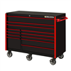55in 12-Drawer Roller Cabinet, Black-Red Handles - Tool Storage