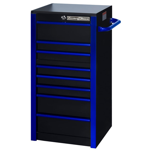19" Extreme Tools 7-Drawer Side Cabinet, Black with Blue Trim