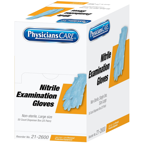 First Aid Only 21-2600 Nitrile Exam Gloves 50/Dispenser Box