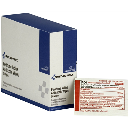 First Aid Only G310-002 Pvp Iodine Wipes 50/Box