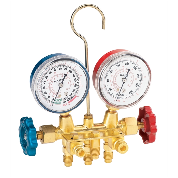 R134a Brass Manifold Gauge Set with Manual Couplers