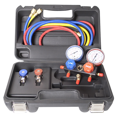 R134a Aluminum Block Manifold Gauge Set with Manual Couplers