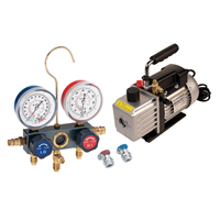 Vacuum Pump and Aluminum Block Manifold Gauge Set with Manual Couplers