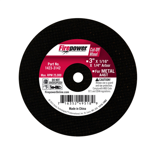 Type 1 Cut-Off Abrasive Wheel, 3â€ x 1/16â€ x 1/4â€