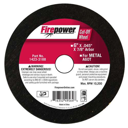 Type 1 Cut Off Abrasive Wheels, 6â€ x .045â€ x 7/8â€