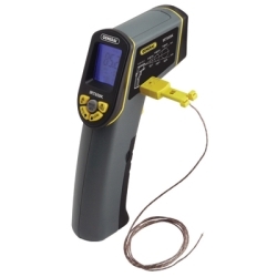 Infrared Thermometer, -58 F to 1202 F, Stores Last 10 Readings, Settable Alarms, with K Probe