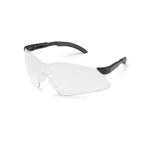 Hawk Safety Glasses, Clear Lens, Black Frame, Rimless One-Piece Winged Design