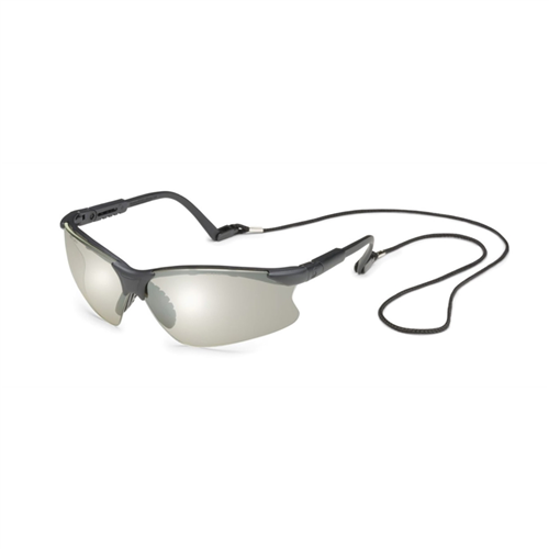 Scorpion Safety Glasses, Clear Mirror Lens, Black Frame, Adjustable Length Temples, Retainer