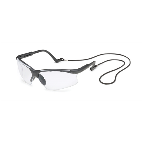 Scorpion Safety Glasses, Clear Lens, Black Frame, Adjustable Length Temples, Safety Retainer