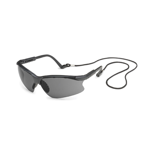 Scorpion Safety Glasses, Gray Lens, Black Frame, Adjustable Length Temples, Safety Retainer