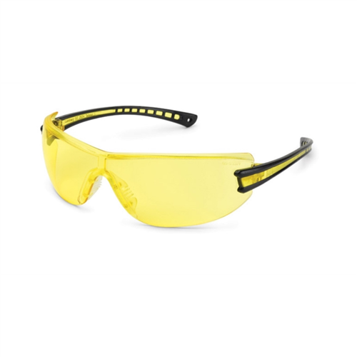 LuminaryÂ® Safety Glasses, Wraparound Amber Anti-Scratch Lens, Black Temple, Lightweight