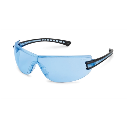 LuminaryÂ® Safety Glasses, Wraparound Pacific Blue Anti-Scratch Lens, Black Temple, Lightweight