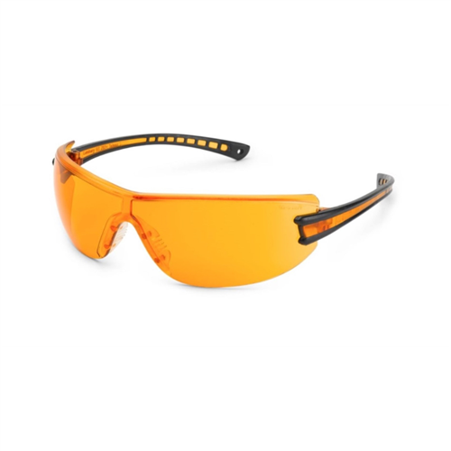 LuminaryÂ® Safety Glasses, Wraparound Orange Anti-Scratch Lens, Black Temple, Lightweight