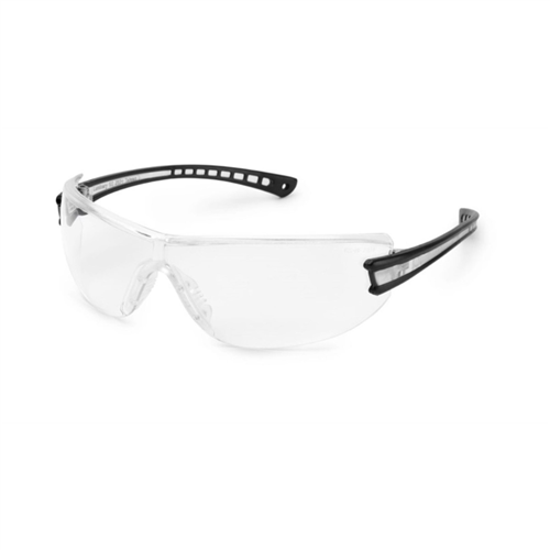 LuminaryÂ® Safety Glasses, Wraparound Clear Anti-Scratch Lens, Black Temple, Lightweight