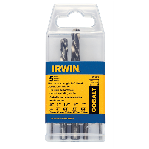 Irwin Cobalt Left Hand Mechanics Length High Speed Steel Drill Bit 5-Piece Set