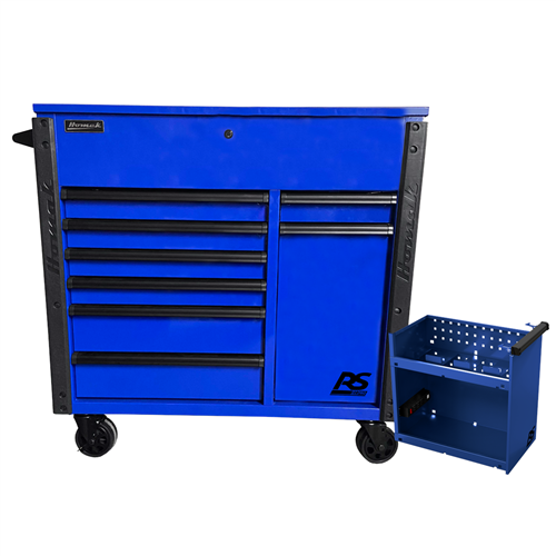 44in 8-Drawer Service Cart w/Power Tool Holder Drawer- Blue