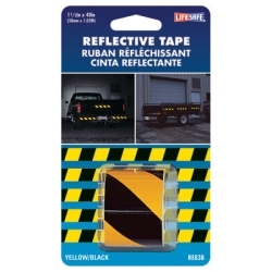 Reflective Safety Tape, Yellow/Black Slanted, 1-1/2" x 40" Roll, Highly Reflective, Engineer Grade