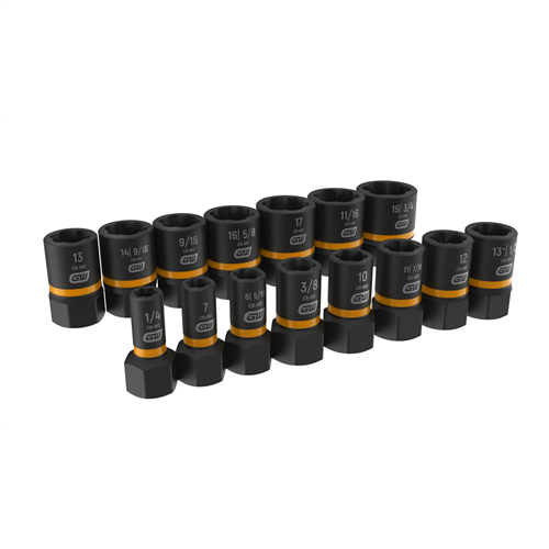 15-pc 1/4" & 3/8" Drive Bolt Biter Impact Extraction Socket Set