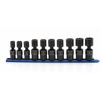 10 Piece 1/2" Drive 6 Point Metric Pinless Universal Impact Sockets