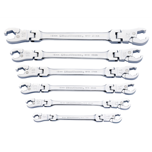 6 Piece Ratcheting Flex Flare Nut Wrench Set - Metric